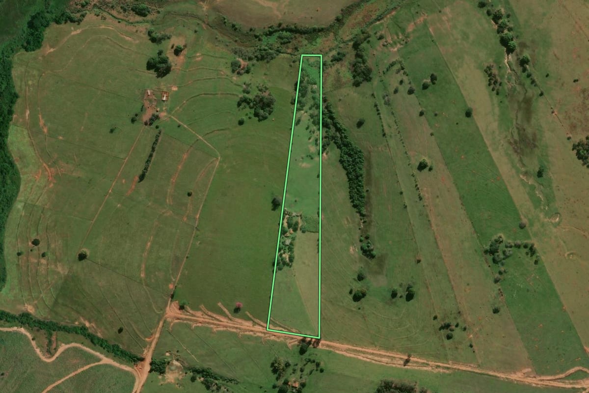 Imagem de satélite do imóvel rural em Flora Rica (SP), com o contorno declarado no CAR desenhado por cima.