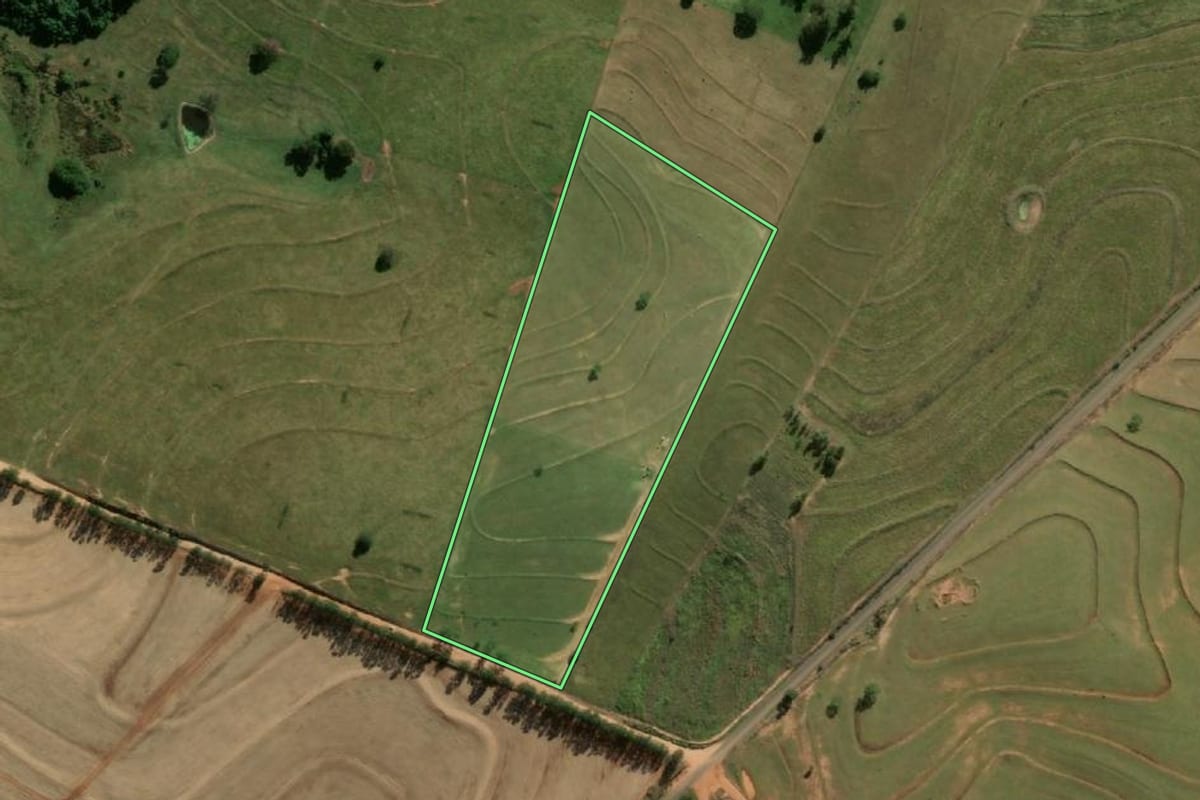 Imagem de satélite do imóvel rural em Flórida Paulista (SP), com o contorno declarado no CAR desenhado por cima.