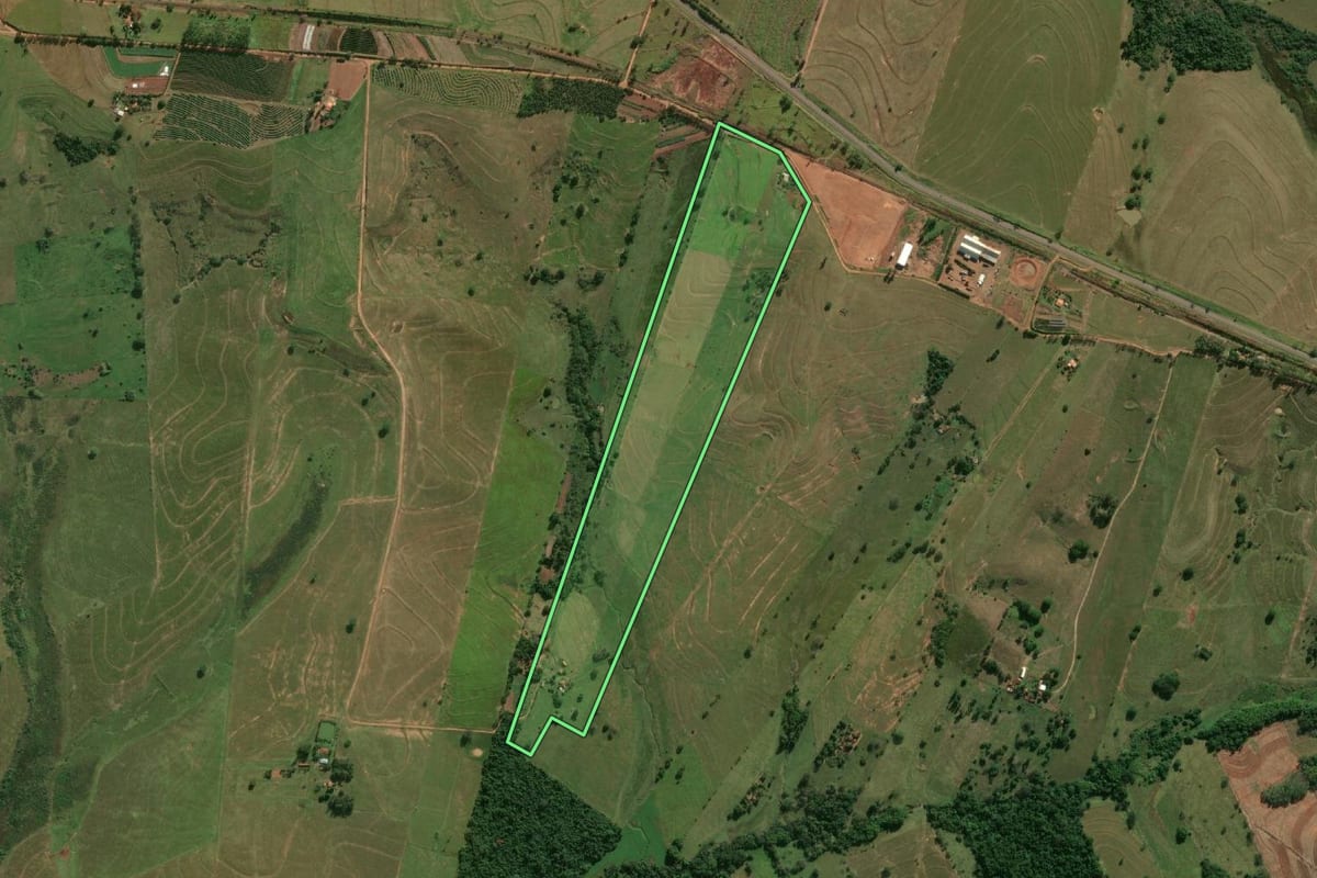 Imagem de satélite do imóvel rural em Flórida Paulista (SP), com o contorno declarado no CAR desenhado por cima.