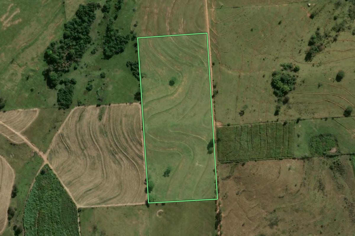 Imagem de satélite do imóvel rural em Flórida Paulista (SP), com o contorno declarado no CAR desenhado por cima.