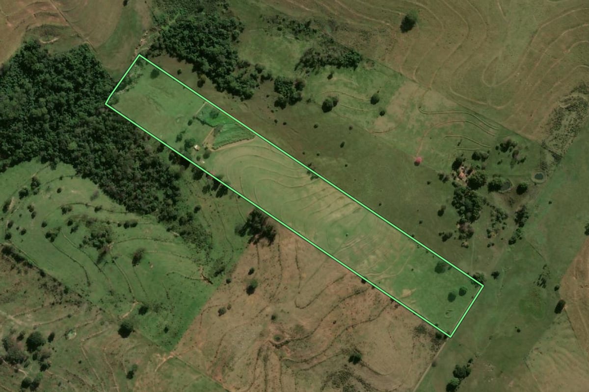 Imagem de satélite do imóvel rural em Flórida Paulista (SP), com o contorno declarado no CAR desenhado por cima.