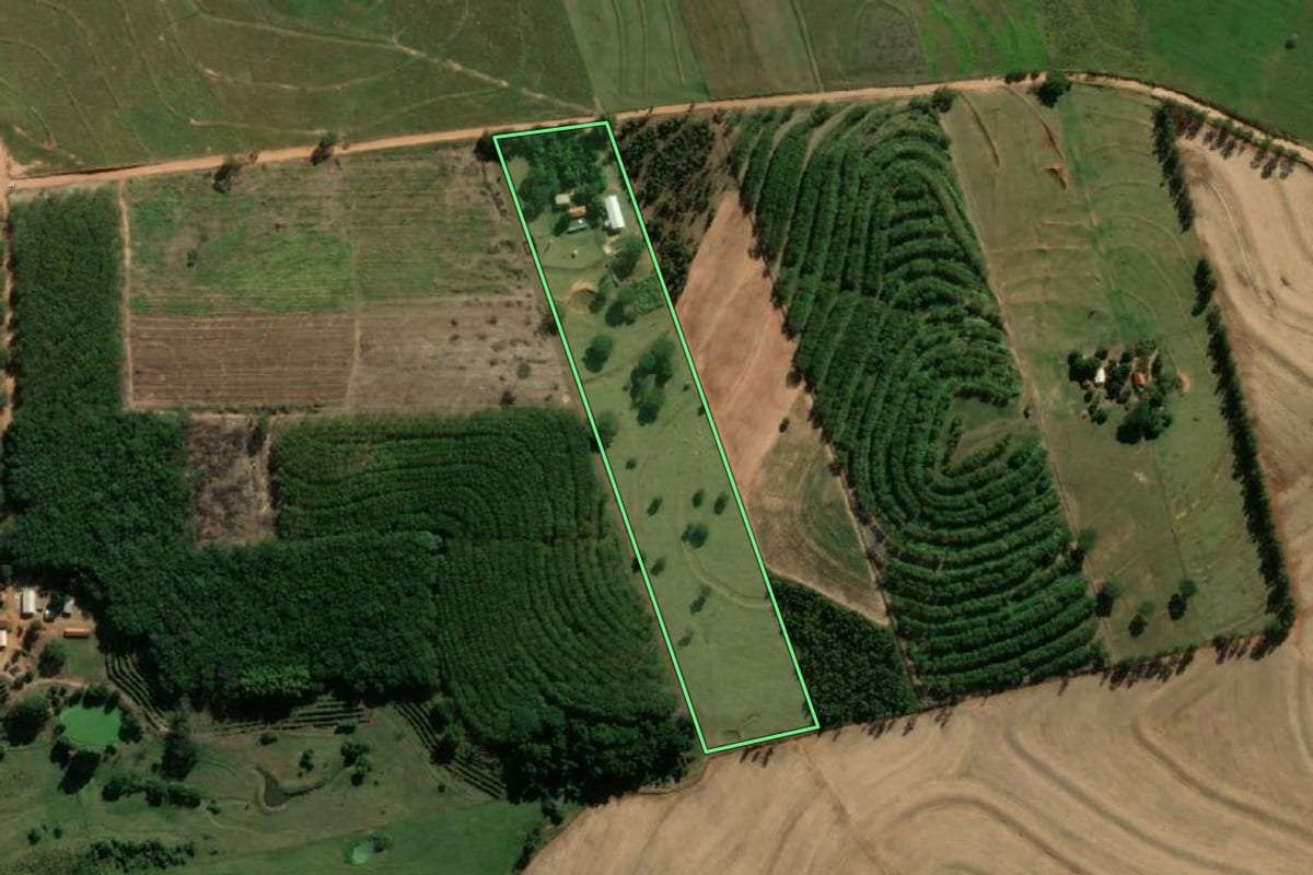 Imagem de satélite do imóvel rural em Flórida Paulista (SP), com o contorno declarado no CAR desenhado por cima.