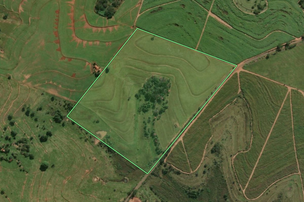 Imagem de satélite do imóvel rural em Flórida Paulista (SP), com o contorno declarado no CAR desenhado por cima.
