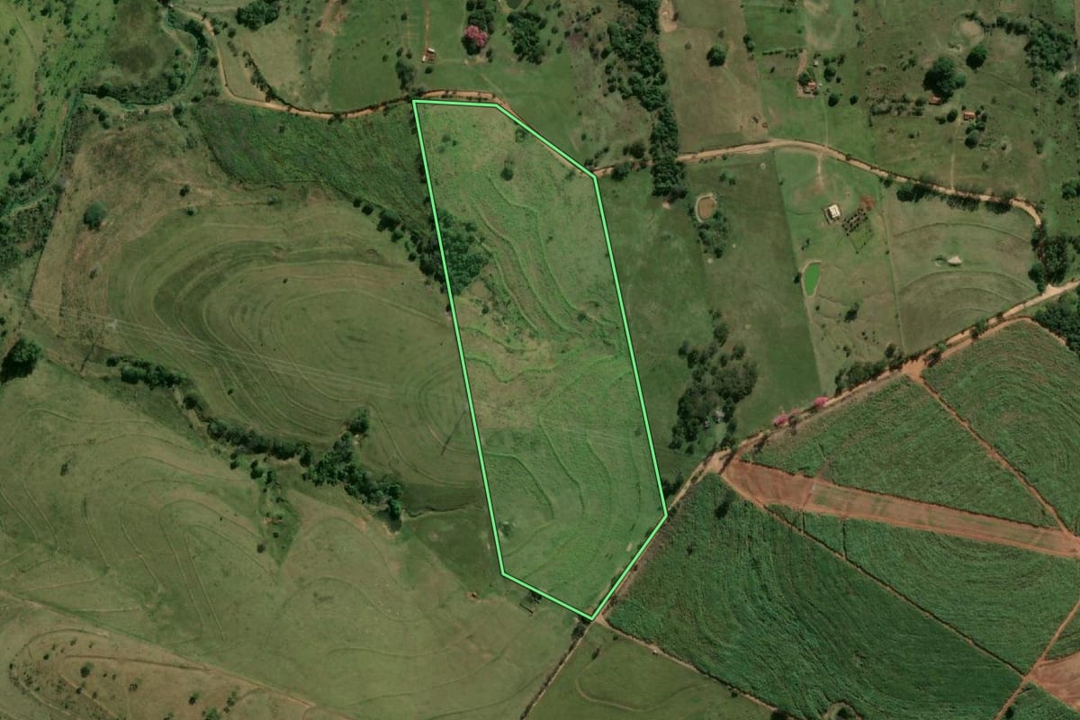 Imagem de satélite do imóvel rural em Flórida Paulista (SP), com o contorno declarado no CAR desenhado por cima.