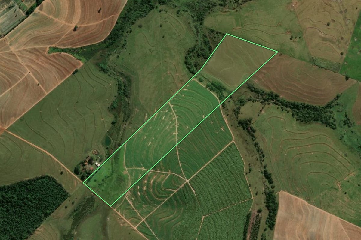 Imagem de satélite do imóvel rural em Flórida Paulista (SP), com o contorno declarado no CAR desenhado por cima.