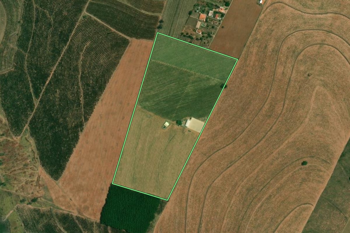 Imagem de satélite do imóvel rural em Garça (SP), com o contorno declarado no CAR desenhado por cima.