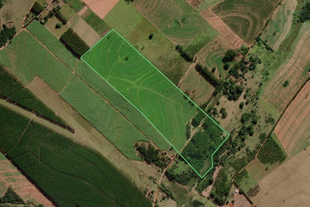 Imagem de satélite do imóvel rural em Getulina (SP), com o contorno declarado no CAR desenhado por cima.