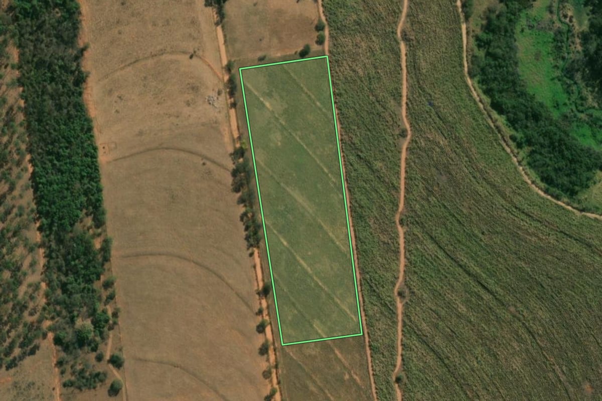 Imagem de satélite do imóvel rural em Guaiçara (SP), com o contorno declarado no CAR desenhado por cima.