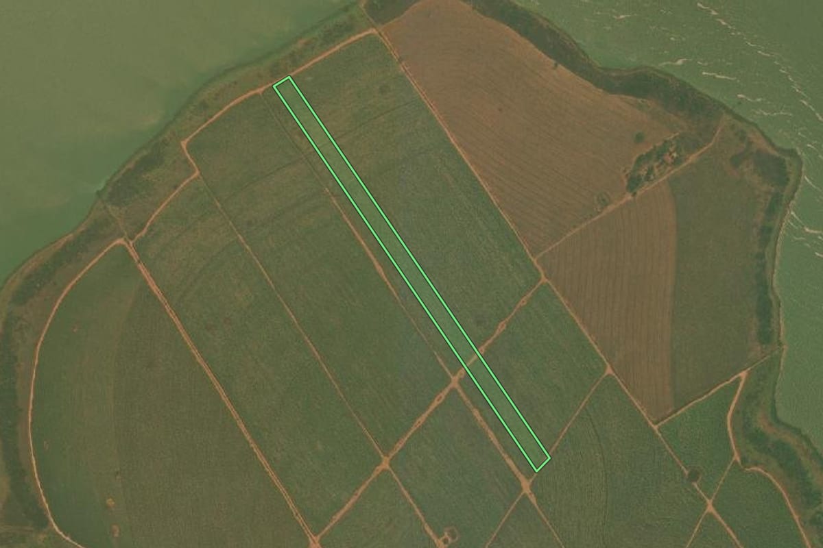 Imagem de satélite do imóvel rural em Guaiçara (SP), com o contorno declarado no CAR desenhado por cima.