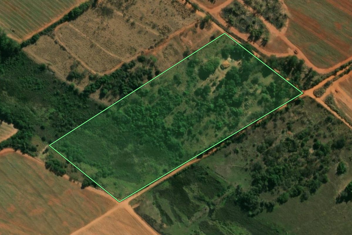 Imagem de satélite do imóvel rural em Guaiçara (SP), com o contorno declarado no CAR desenhado por cima.