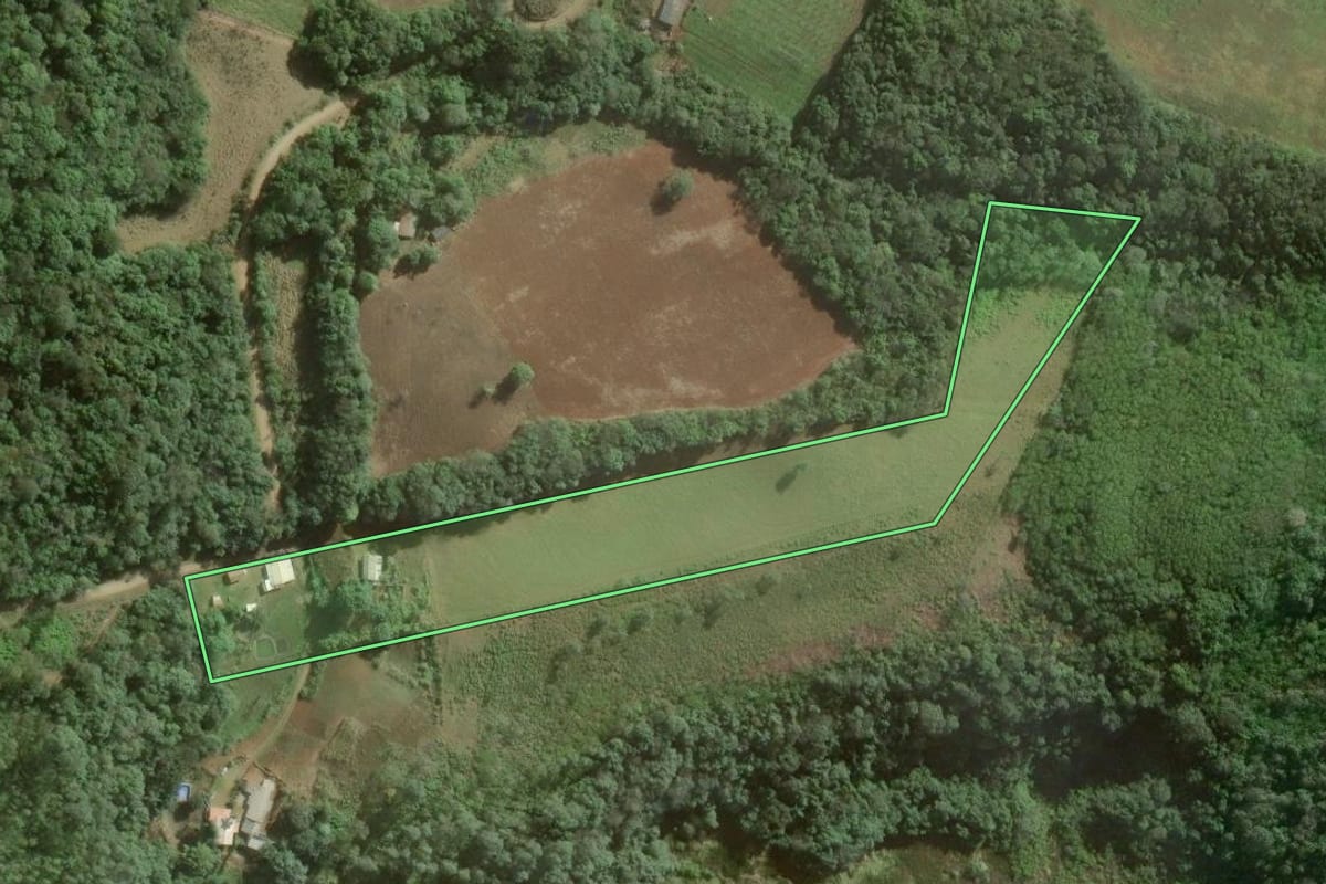 Imagem de satélite do imóvel rural em Guapiara (SP), com o contorno declarado no CAR desenhado por cima.