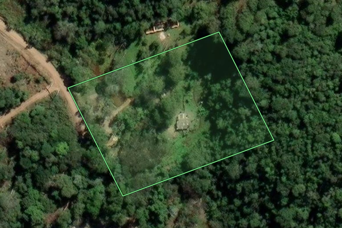 Imagem de satélite do imóvel rural em Guararema (SP), com o contorno declarado no CAR desenhado por cima.