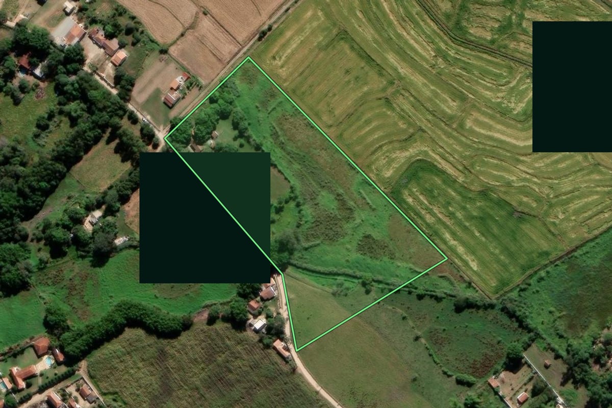 Imagem de satélite do imóvel rural em Guaratinguetá (SP), com o contorno declarado no CAR desenhado por cima.