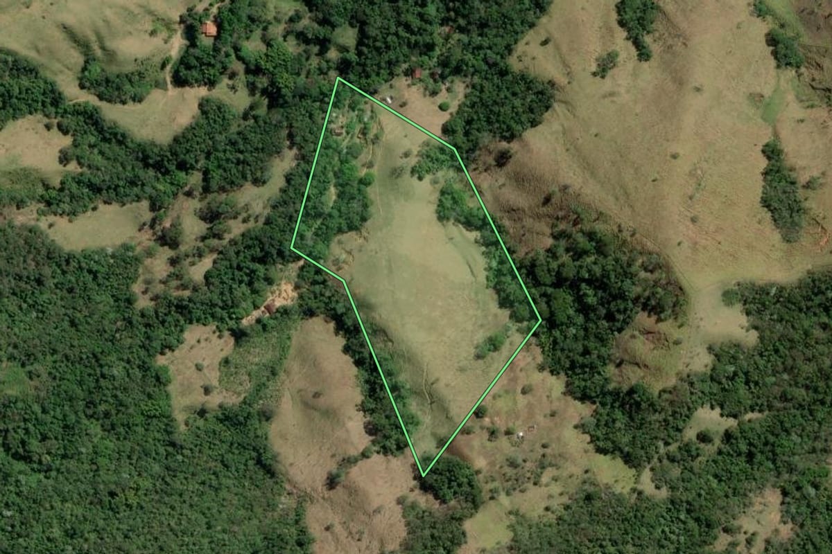 Imagem de satélite do imóvel rural em Guaratinguetá (SP), com o contorno declarado no CAR desenhado por cima.