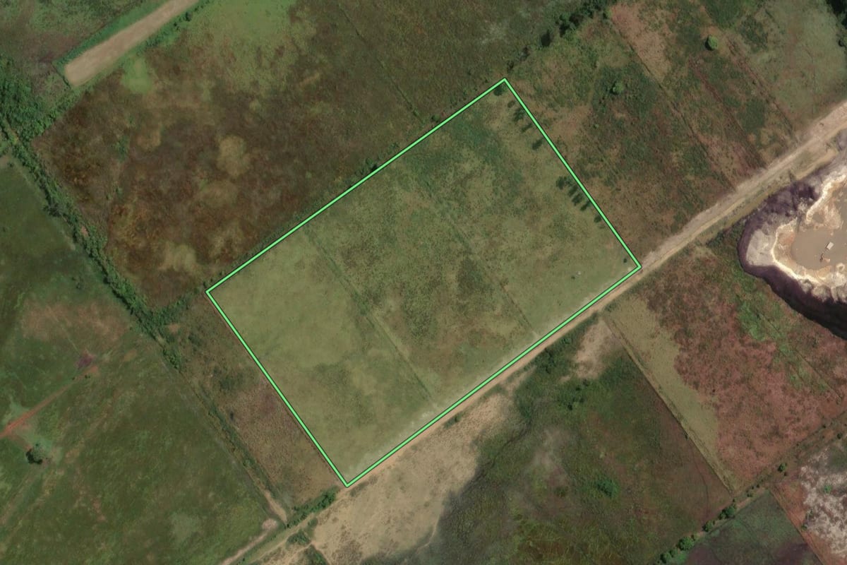 Imagem de satélite do imóvel rural em Guatapará (SP), com o contorno declarado no CAR desenhado por cima.