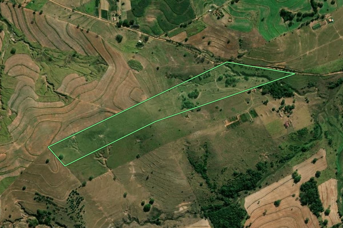 Imagem de satélite do imóvel rural em Herculândia (SP), com o contorno declarado no CAR desenhado por cima.