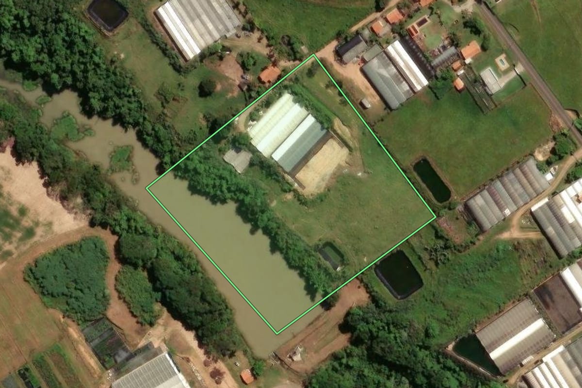 Imagem de satélite do imóvel rural em Holambra (SP), com o contorno declarado no CAR desenhado por cima.