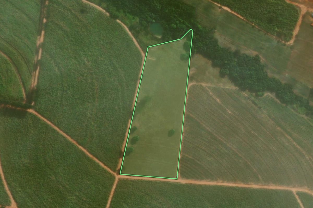 Imagem de satélite do imóvel rural em Ibirá (SP), com o contorno declarado no CAR desenhado por cima.