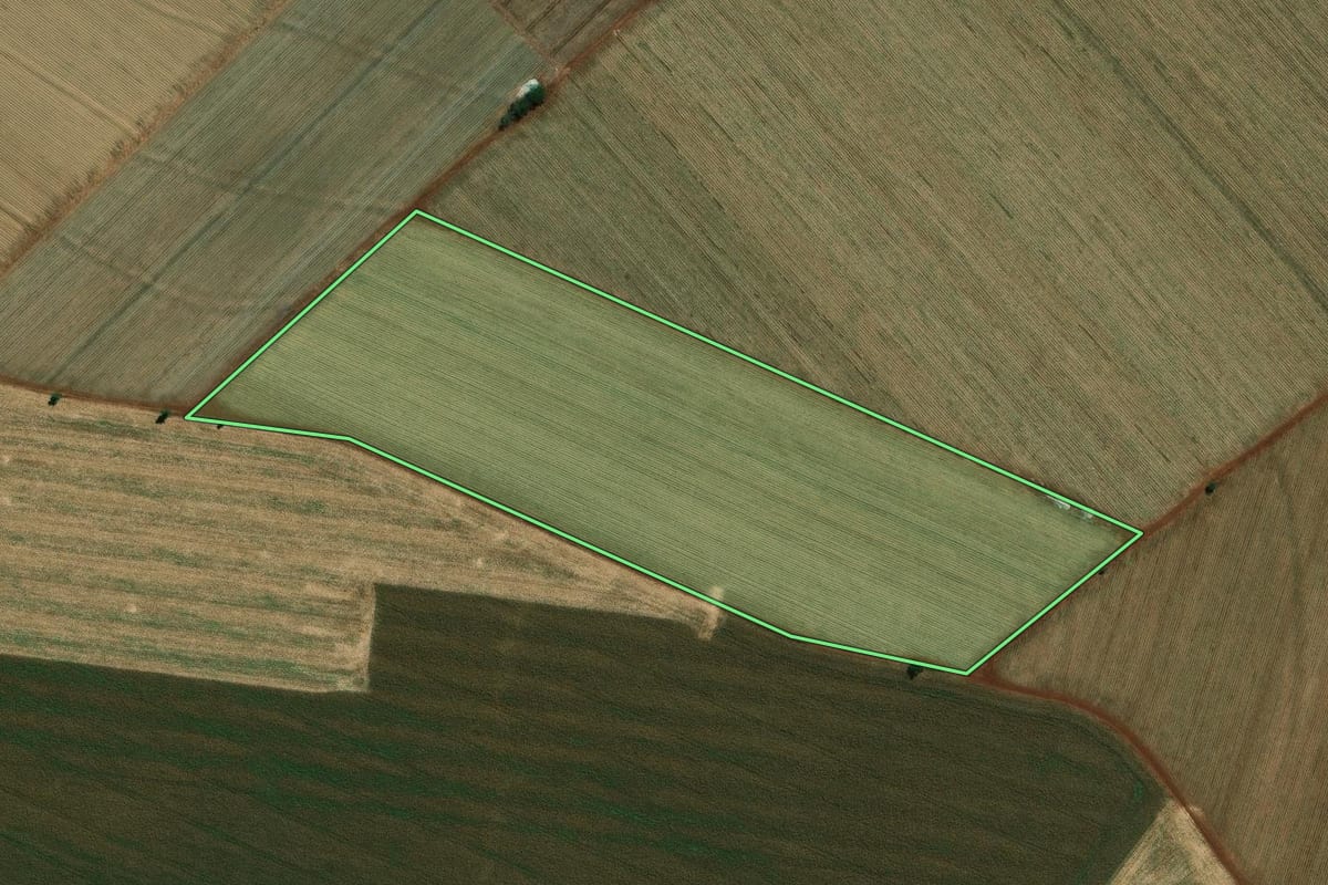 Imagem de satélite do imóvel rural em Ibirarema (SP), com o contorno declarado no CAR desenhado por cima.