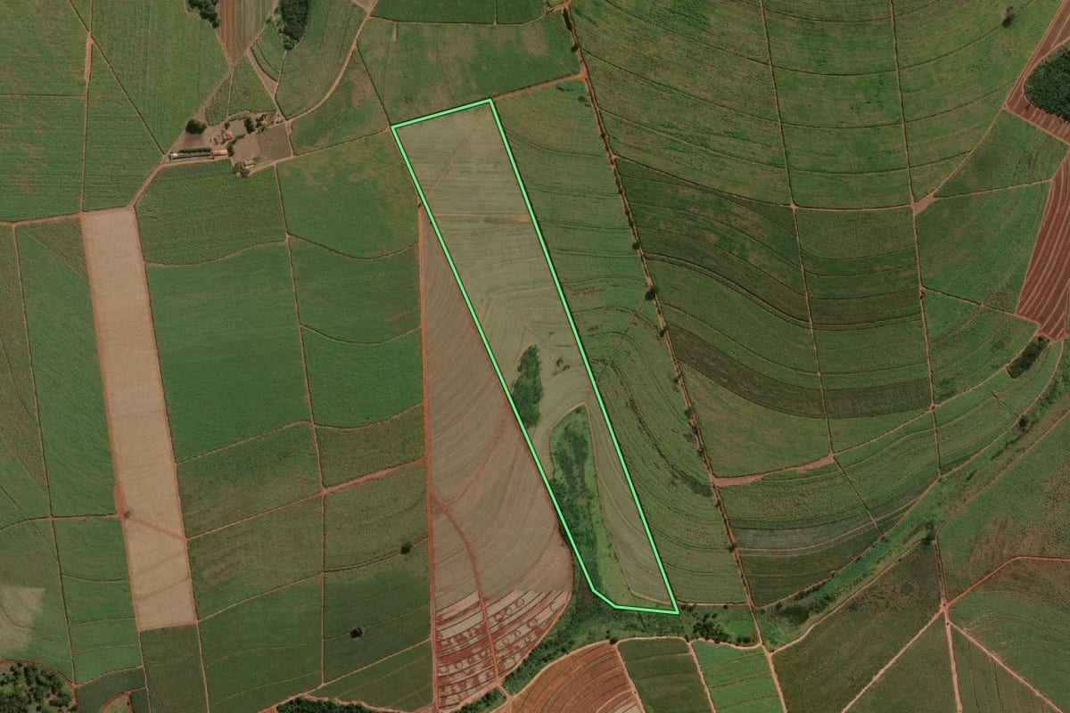 Imagem de satélite do imóvel rural em Ibitinga (SP), com o contorno declarado no CAR desenhado por cima.