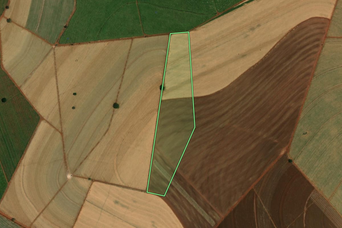 Imagem de satélite do imóvel rural em Ibitinga (SP), com o contorno declarado no CAR desenhado por cima.