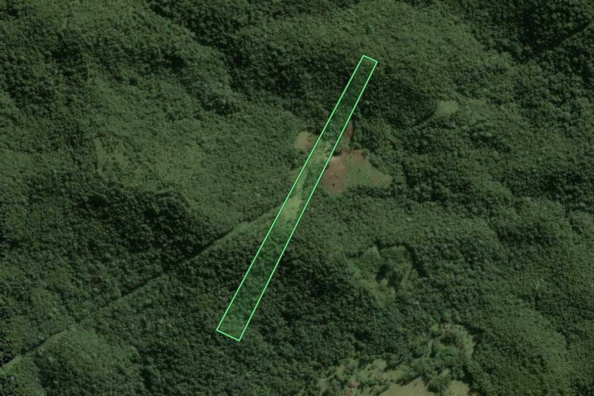 Imagem de satélite do imóvel rural em Ibiúna (SP), com o contorno declarado no CAR desenhado por cima.