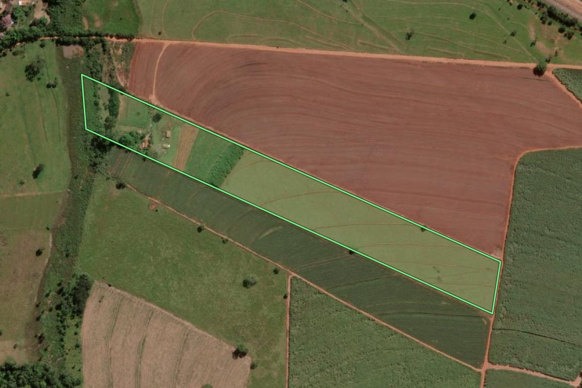 Imagem de satélite do imóvel rural em Icém (SP), com o contorno declarado no CAR desenhado por cima.