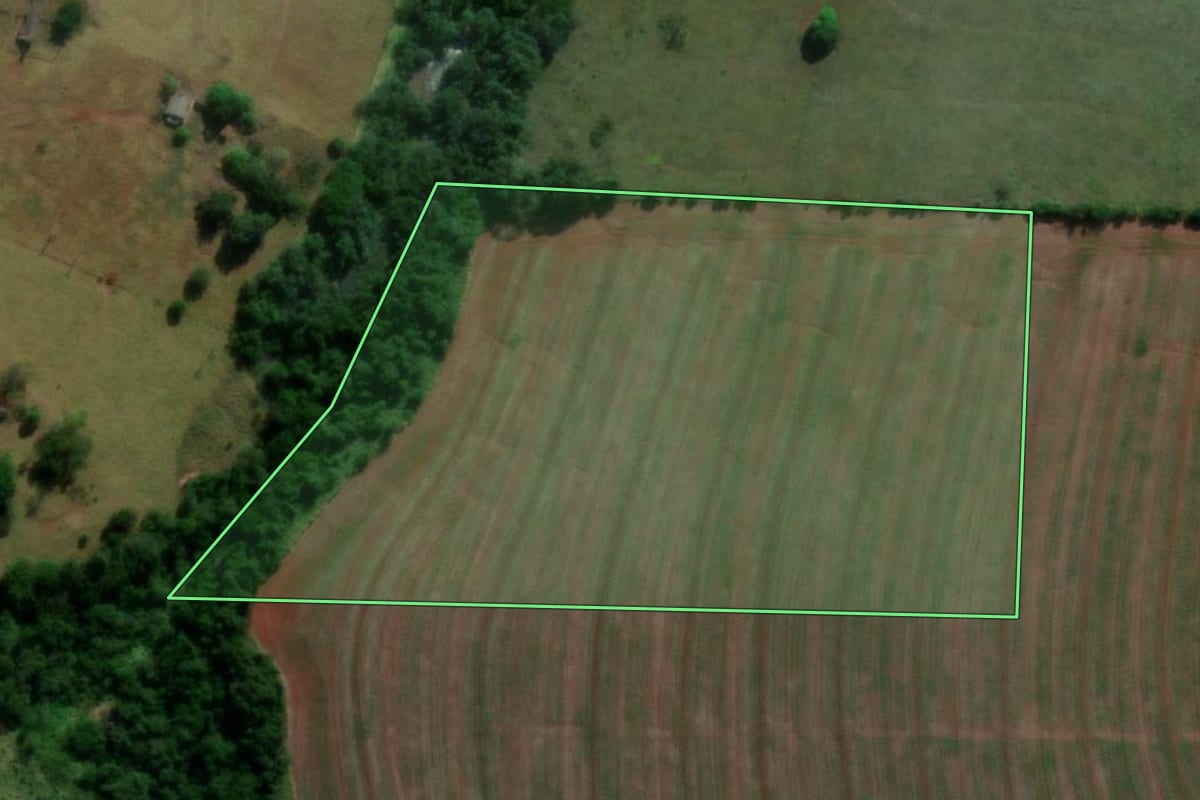 Imagem de satélite do imóvel rural em Iepê (SP), com o contorno declarado no CAR desenhado por cima.