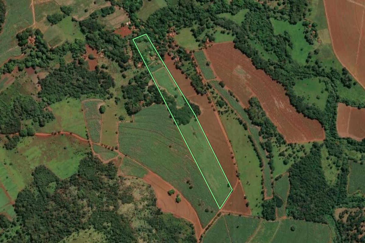 Imagem de satélite do imóvel rural em Igarapava (SP), com o contorno declarado no CAR desenhado por cima.