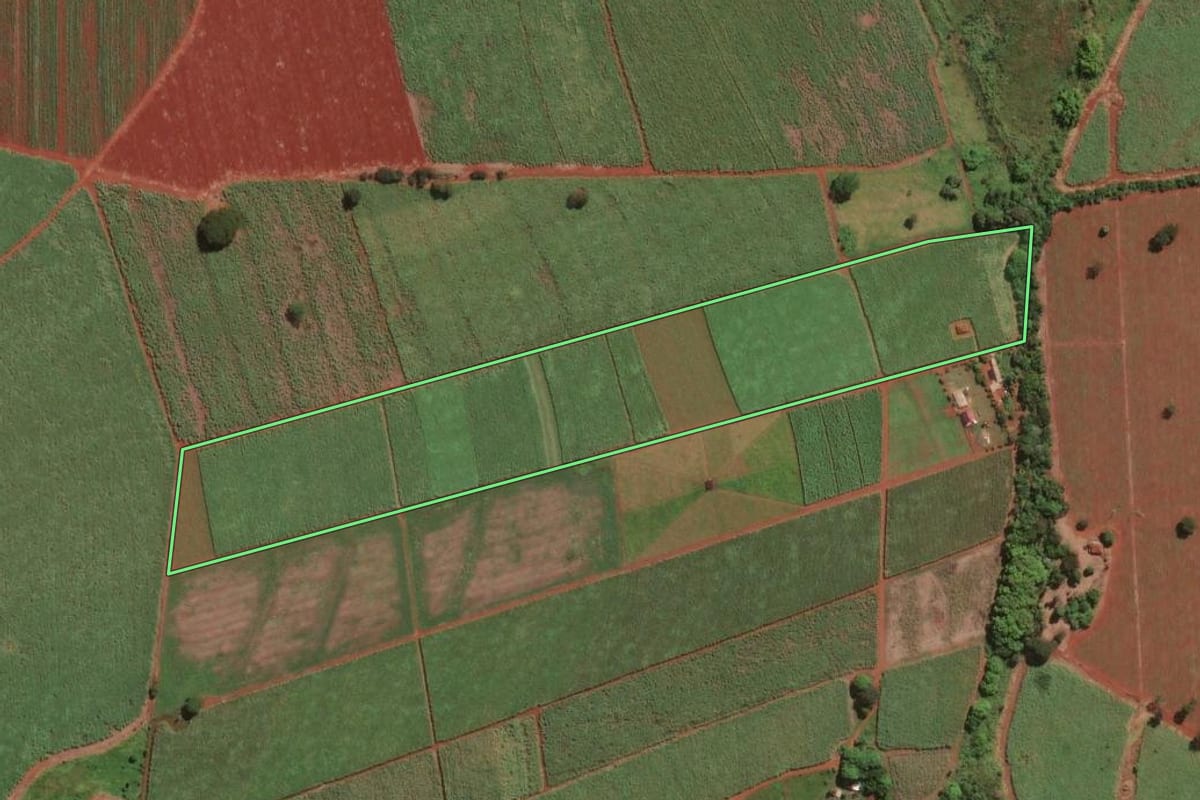 Imagem de satélite do imóvel rural em Igarapava (SP), com o contorno declarado no CAR desenhado por cima.