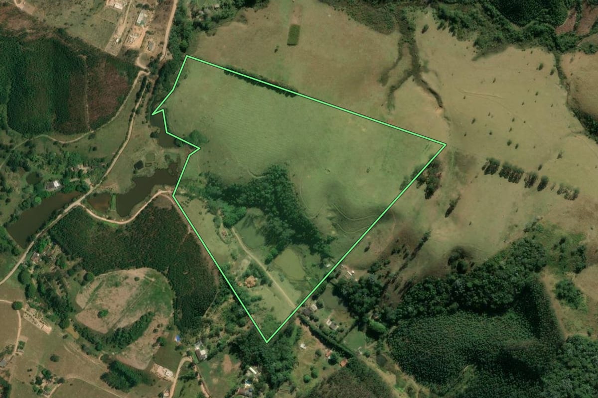 Imagem de satélite do imóvel rural em Igaratá (SP), com o contorno declarado no CAR desenhado por cima.