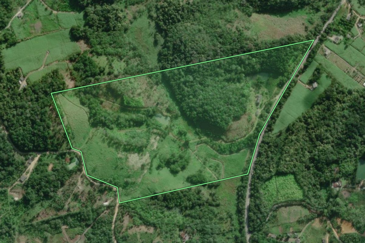 Imagem de satélite do imóvel rural em Iguape (SP), com o contorno declarado no CAR desenhado por cima.