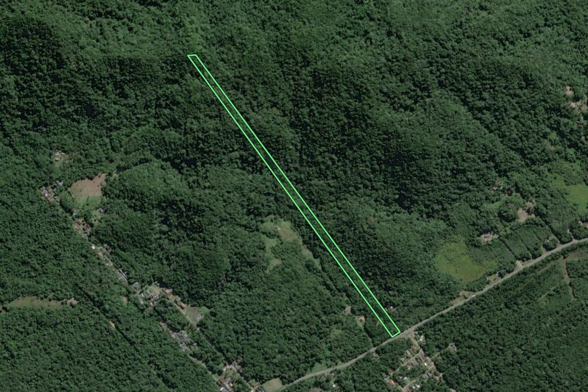 Imagem de satélite do imóvel rural em Iguape (SP), com o contorno declarado no CAR desenhado por cima.