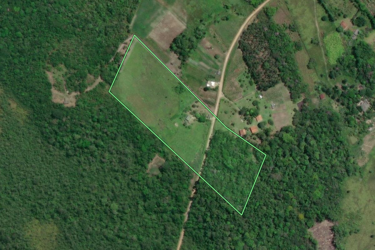 Imagem de satélite do imóvel rural em Iguape (SP), com o contorno declarado no CAR desenhado por cima.
