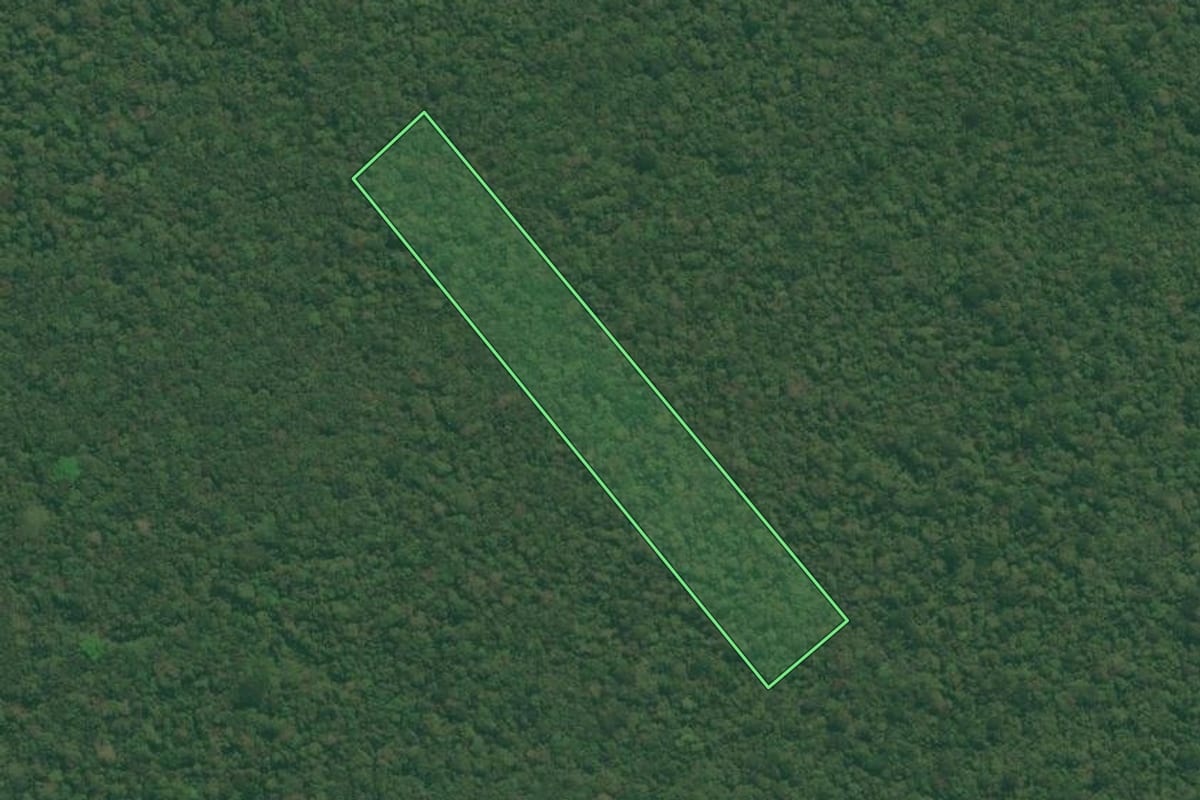 Imagem de satélite do imóvel rural em Iguape (SP), com o contorno declarado no CAR desenhado por cima.