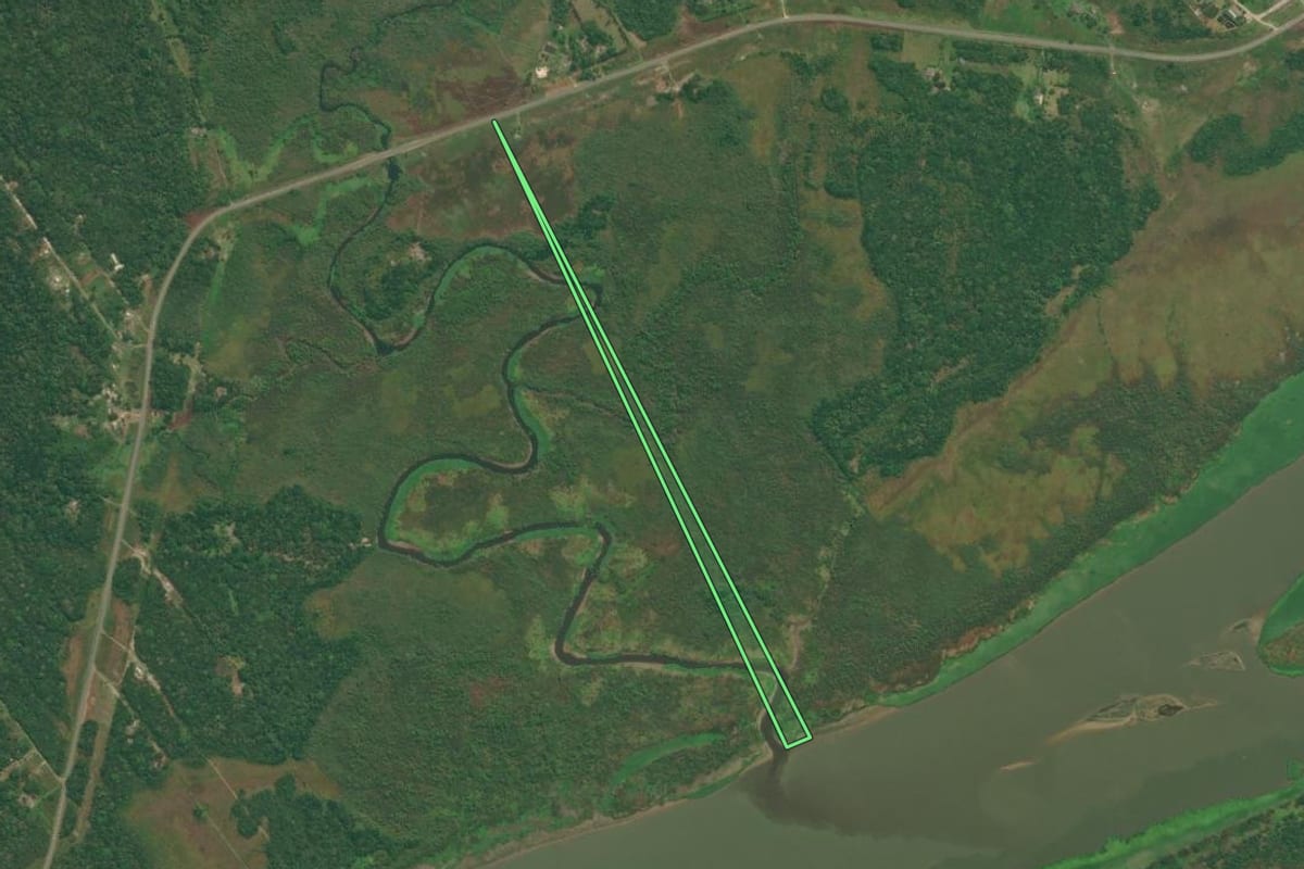 Imagem de satélite do imóvel rural em Iguape (SP), com o contorno declarado no CAR desenhado por cima.