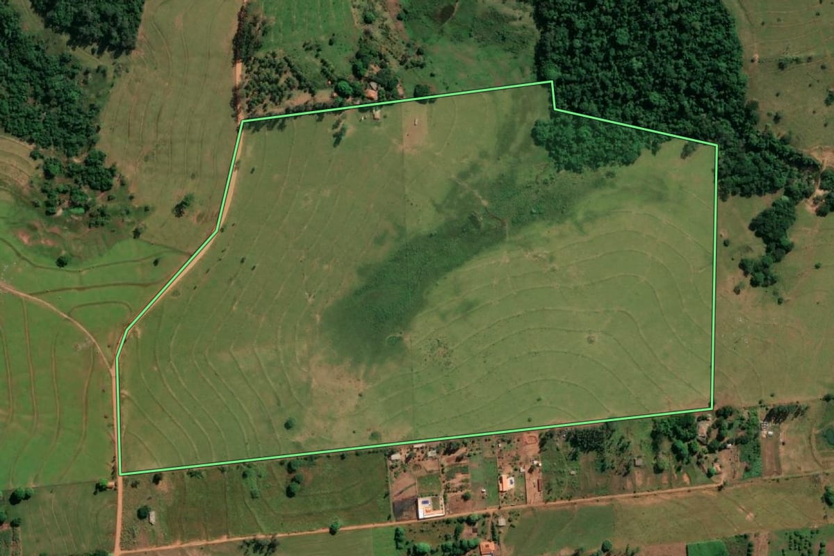 Imagem de satélite do imóvel rural em Indiana (SP), com o contorno declarado no CAR desenhado por cima.