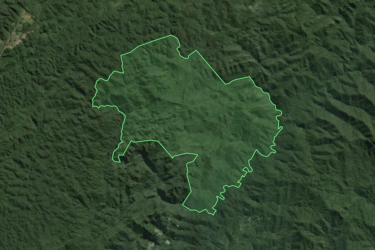 Imagem de satélite do imóvel rural em Iporanga (SP), com o contorno declarado no CAR desenhado por cima.