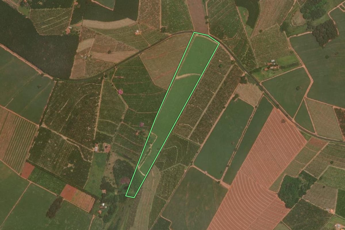 Imagem de satélite do imóvel rural em Itajobi (SP), com o contorno declarado no CAR desenhado por cima.