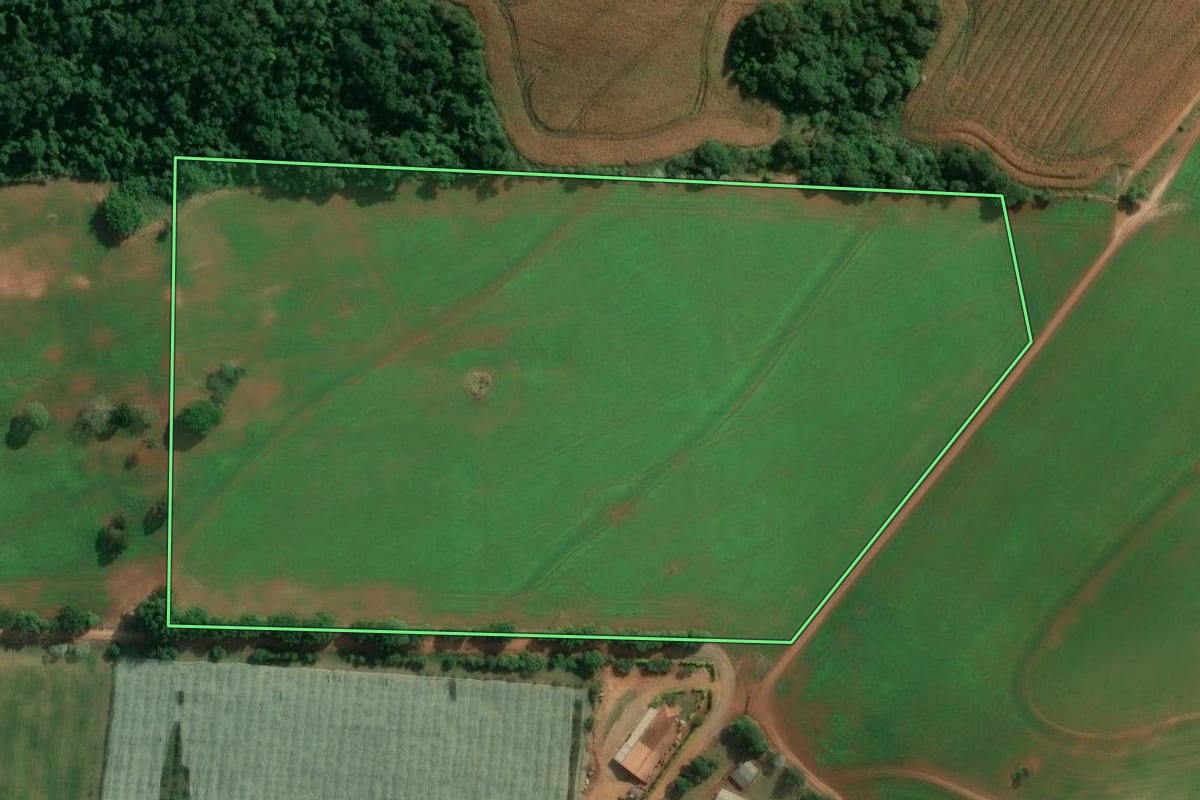 Imagem de satélite do imóvel rural em Itapetininga (SP), com o contorno declarado no CAR desenhado por cima.