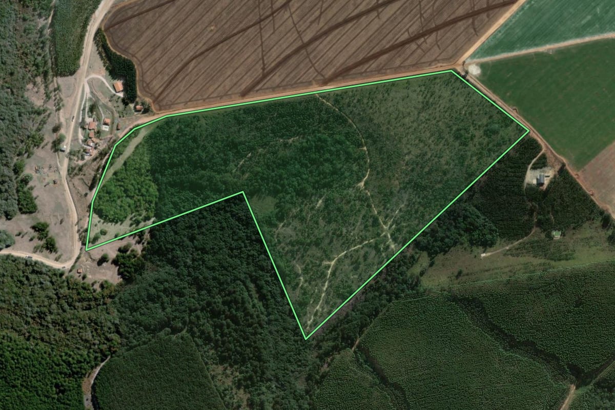 Imagem de satélite do imóvel rural em Itapetininga (SP), com o contorno declarado no CAR desenhado por cima.