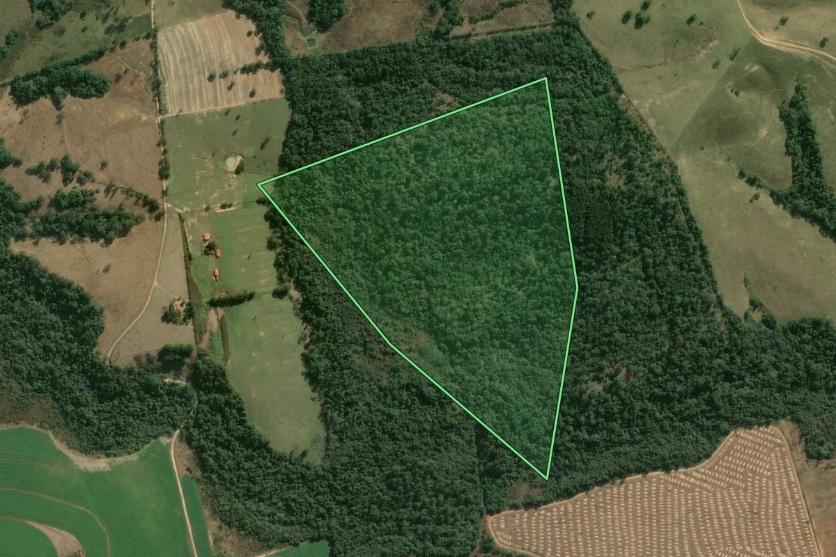 Imagem de satélite do imóvel rural em Itapetininga (SP), com o contorno declarado no CAR desenhado por cima.