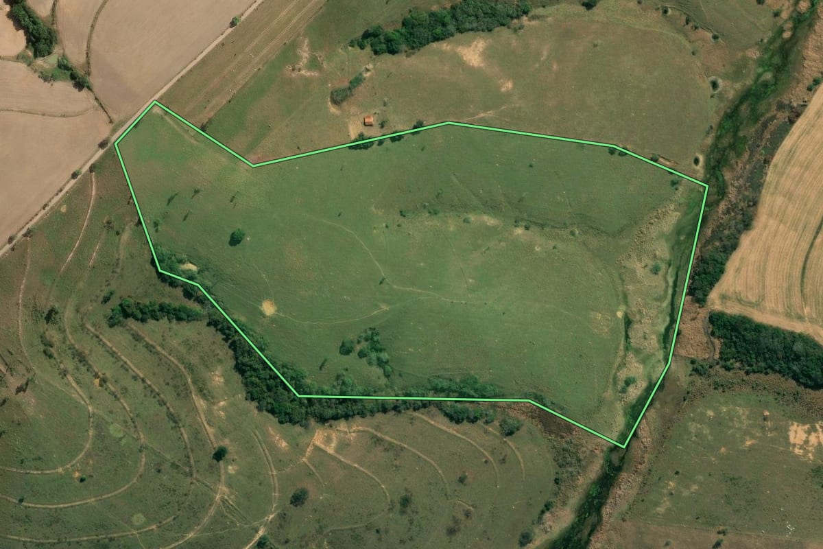 Imagem de satélite do imóvel rural em Itapetininga (SP), com o contorno declarado no CAR desenhado por cima.