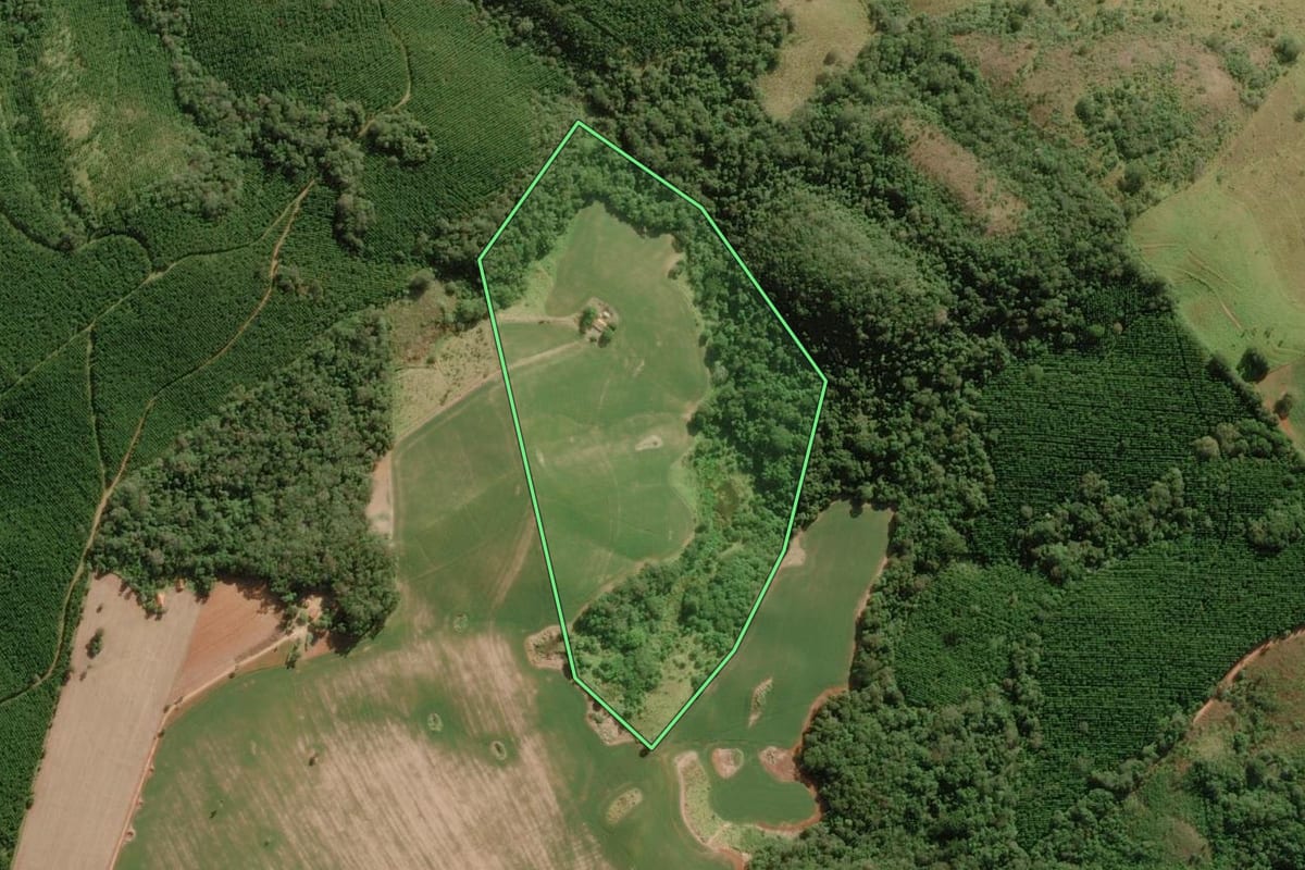 Imagem de satélite do imóvel rural em Itapeva (SP), com o contorno declarado no CAR desenhado por cima.