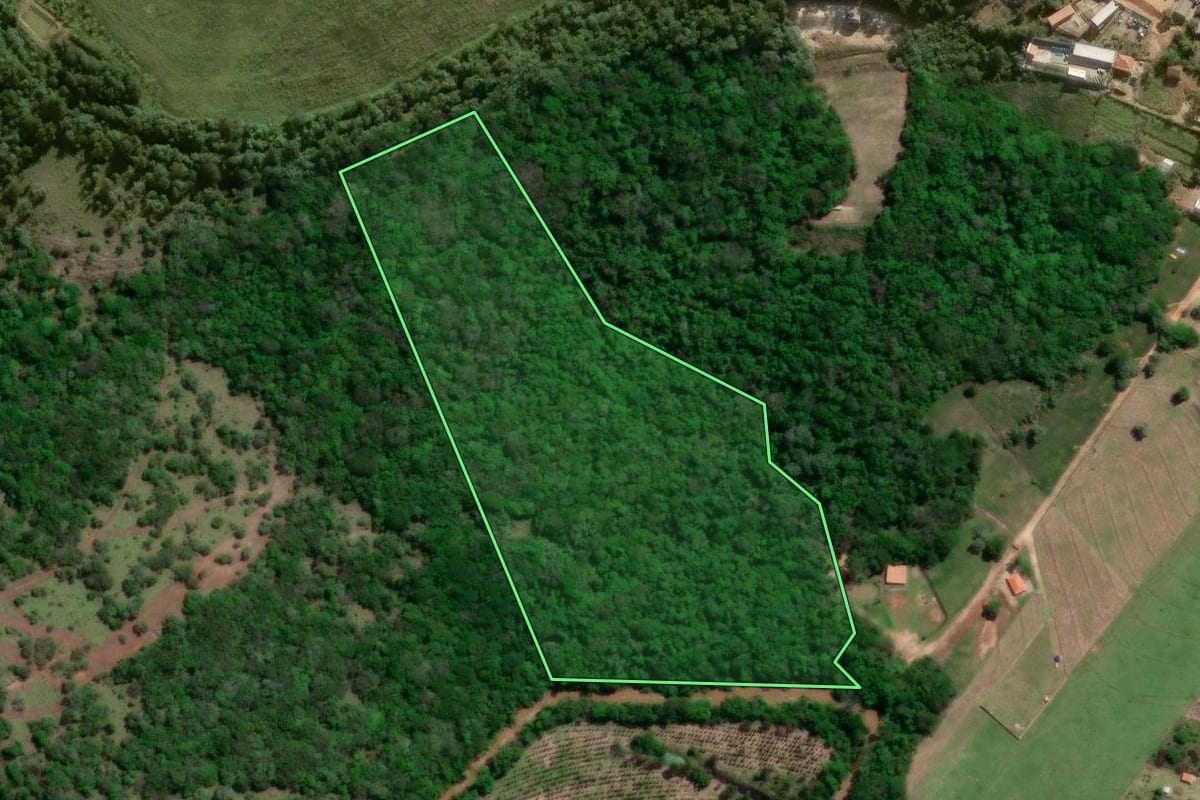 Imagem de satélite do imóvel rural em Itapeva (SP), com o contorno declarado no CAR desenhado por cima.