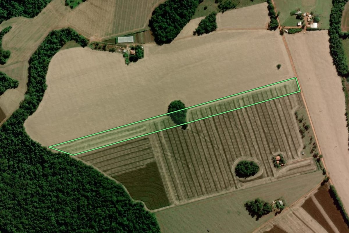 Imagem de satélite do imóvel rural em Itapeva (SP), com o contorno declarado no CAR desenhado por cima.
