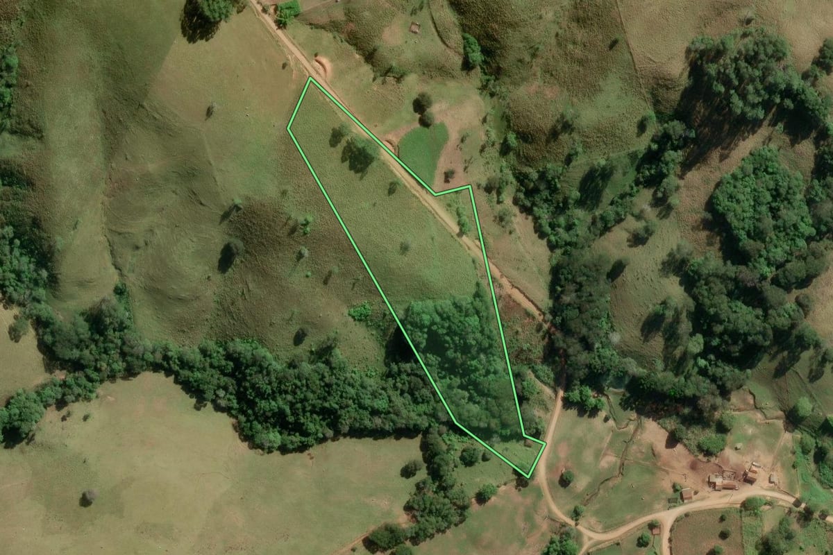 Imagem de satélite do imóvel rural em Itapeva (SP), com o contorno declarado no CAR desenhado por cima.