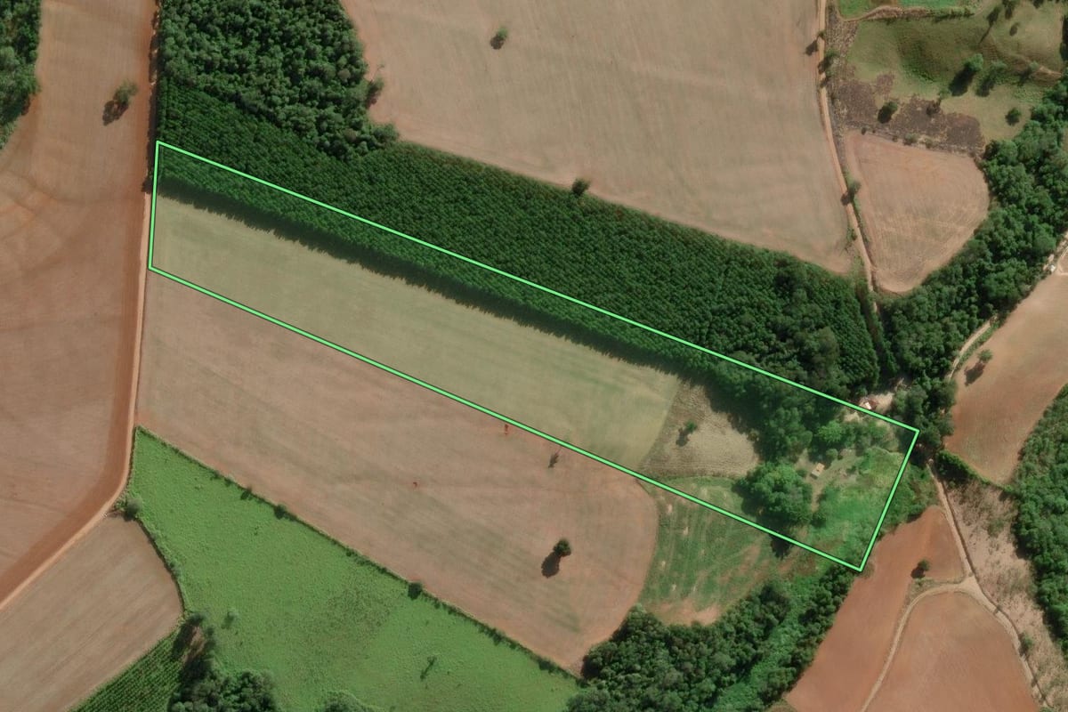 Imagem de satélite do imóvel rural em Itapeva (SP), com o contorno declarado no CAR desenhado por cima.