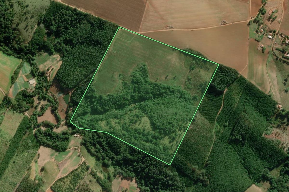 Imagem de satélite do imóvel rural em Itapeva (SP), com o contorno declarado no CAR desenhado por cima.