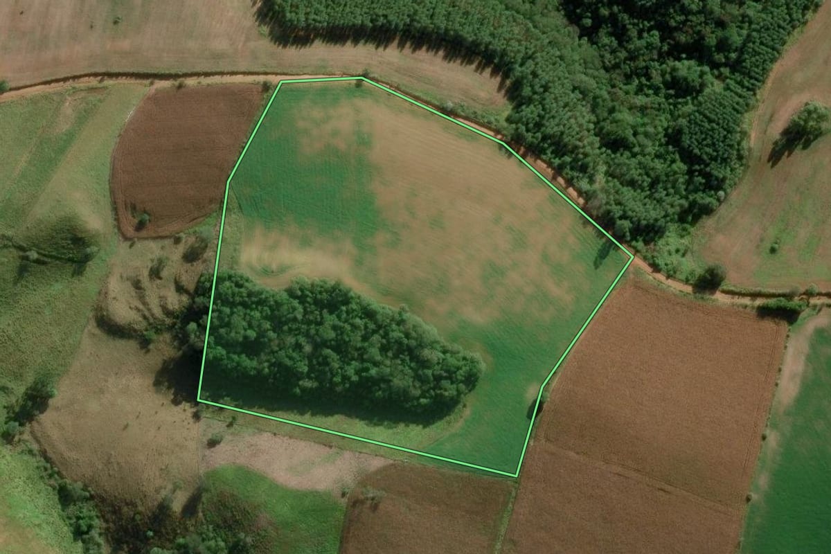 Imagem de satélite do imóvel rural em Itapeva (SP), com o contorno declarado no CAR desenhado por cima.